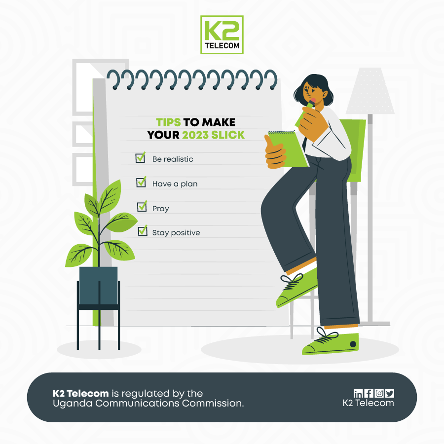 K2telecomug's tweet photo. It’s a year of success. Make 2023 slick with our tips.
#K2Telecom #K2Eggumidde #Ekyaffe #Gettingyoucloser https://t.co/tWmOIUuxx8