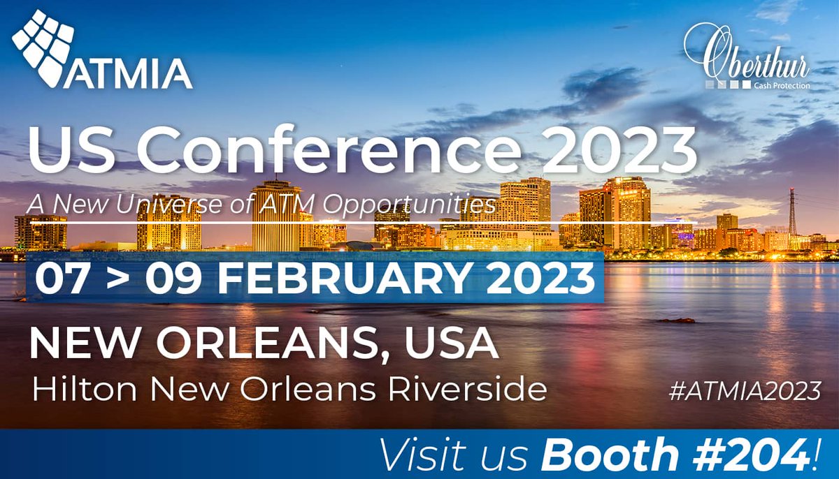 OberthurCP's tweet image. SAVE THE DATE 📆

@OberthurCP is glad to take part to ATMIA US conference 2023 in New Orleans the next 7th to 9th February 🇺🇸

We are looking forward to see you all there ! 🤝

See our ATM cash protection solutions :
bit.ly/3DuLpq7

#OberthurCashProtection #ATMIAUS2023