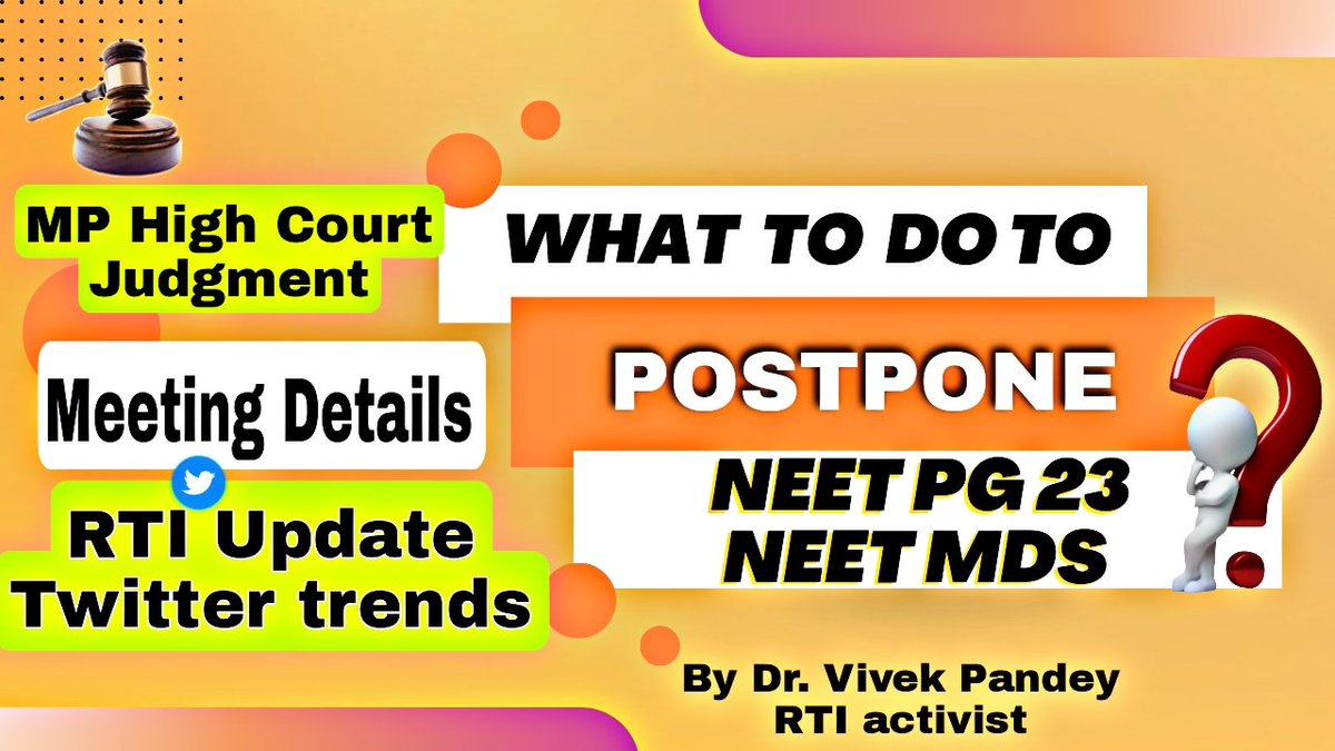 Vivekpandey21's tweet photo. What to do to Postpone NEET PG and NEET MDS. Here I shared few points to help aspirants. Pls watch and share to all aspirants.

Video: https://t.co/WjLzIrhpbD

#PostponeNEETPG #NEETPGExam #postponeneetmds #NEETPG #PostponeNEETPG2023 #neetpg2023postpone #NEETPG2K23 https://t.co/PAnx3wskJU