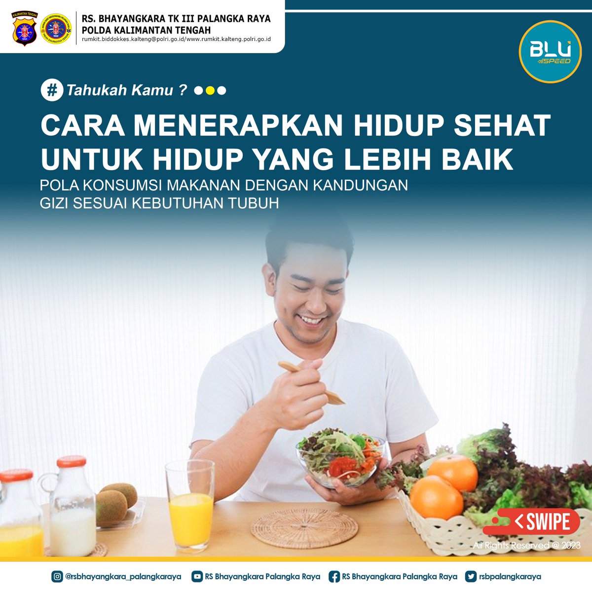 rsbpalangkaraya's tweet image. Cara Menerapkan Diet Sehat

Menjaga kesehatan diawali dari pola makan, maka perlu diperhatikan kwalitas dari asupan makanan kita sehari - hari.

Yuk, pahami bagaimana pola makan yang sehat untuk mencegah kita dari berbagai penyakit.

#tahukahkamu #informasikesehatan #dietsehat