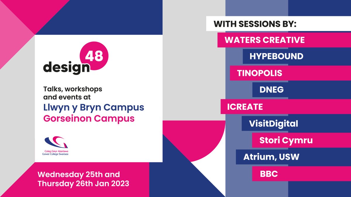 We are so excited to welcome <a href="/Waters_Creative/">Waters</a> <a href="/hypebound/">HYPEBOUND</a>, <a href="/TinopolisCymru/">Tinopolis Cymru</a> <a href="/dneg/">DNEG</a> <a href="/iCreate_Ltd/">iCreate</a>, <a href="/VisitDigital/">Visit Digital</a> <a href="/StoriCymru/">Stori Cymru</a> <a href="/UniSouthWales/">University of South Wales</a> and <a href="/BBC/">BBC</a> to our Llwyn y Bryn and Gorseinon campuses for our Design 48 event today!

Career talks, workshops and masterclasses for learners 🤩