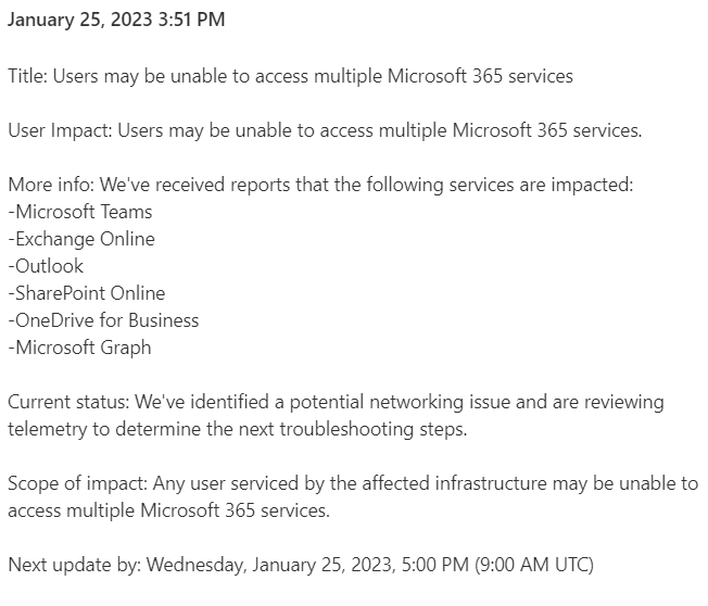 obshai's tweet photo. MS having some major issues #office365down https://t.co/kcxLAdEvvp