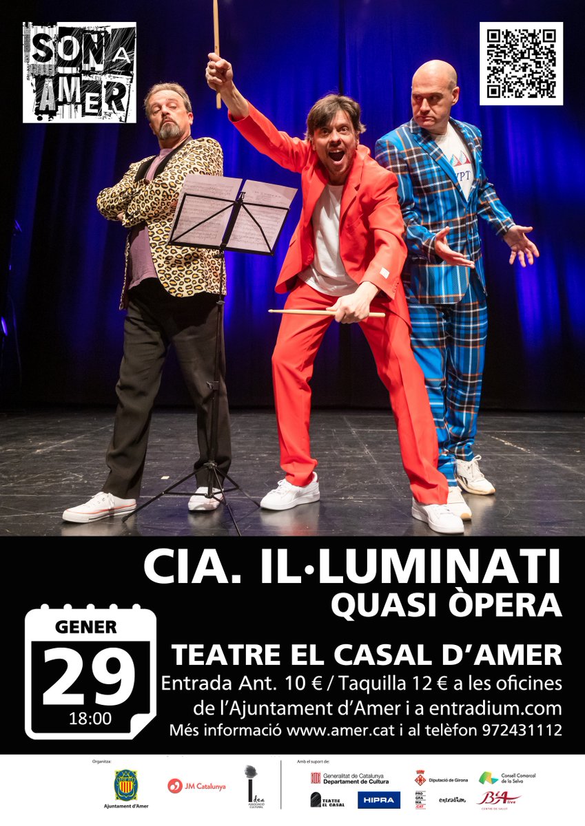 Diumenge 29 <a href="/3tenori/">Il.luminati 'TENORS' i 'quasiOPERA'</a> al Teatre El Casal d'Amer, 6 de la tarda. Després de l'exitosa actuació de l'any passat amb "Tenors" arriben aquest any al #SonaAmer per fer-nos gaudir del seu nou espectacle "Quasi Òpera"
Entrades a <a href="/AjuntamentAmer/">Ajuntament d'Amer</a> i  entradium.com/events/quasi-o…
#ViulaCultura