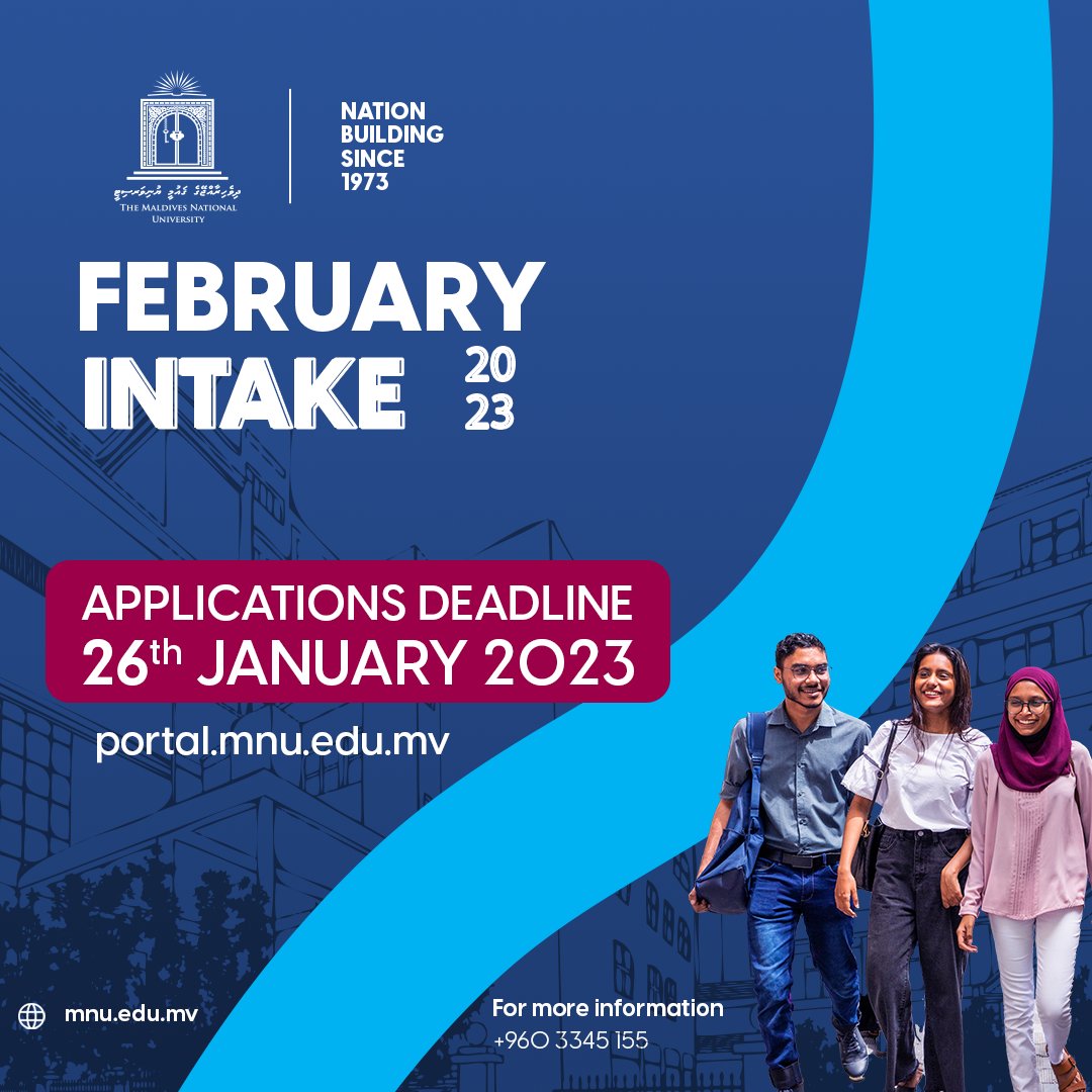 MNUedu's tweet photo. 📢 Application deadline for MNU February Intake 2023 : 26th January 2023
Submit your application through our Admission Portal: https://t.co/4vYRESKOuK
#MNUFebruary2023 #FahiMNU #February2023Intake https://t.co/atczSOJwPv