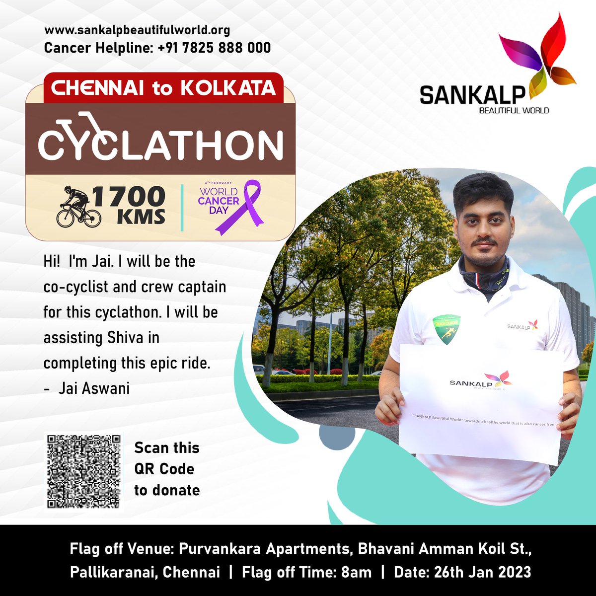 Together we can make real progress in reducing the global impact of cancer - Mr. Jaipreet Aswani, Co Cyclist & Crew Captain. 
#WorldCancerDay #closethecaregap #cancerfreeworld #SankalpBeautifulWorld @uicc @arvindkmurthy @latchumanadhas @Shiva70368235 @WinB2w