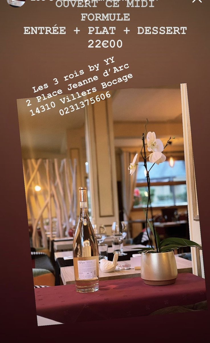 Rendez vous dans un restaurant cocooning ce midi avec une formule du jour à 22€00 #les3roisbyyy #yannickyon #restaurant  #Gastronomie  #Hôtel #Normandie #RestaurantNormandie #VillersBocage #VillageEtape  #Cuisine #CuisineFrançaise  #France #GastronomieFrançaise #formuledumidi