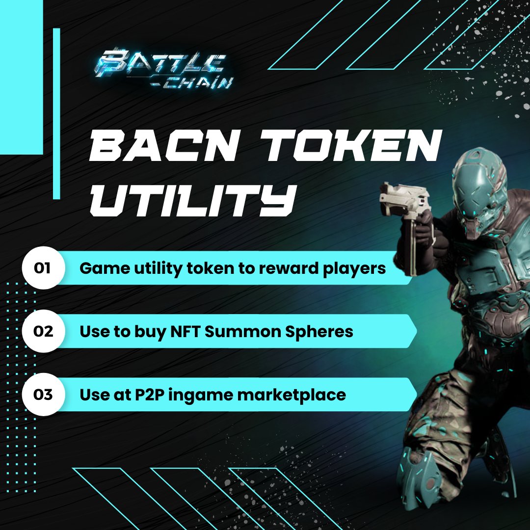 RealBattleChain's tweet photo. $BACN token is the only in-game utility token of the #battlechain
It has many in-game utilities like buying #NFT summon spheres or buying items from the #P2P marketplace
Check us out
🔗https://t.co/0qTHFVBf2E
#P2E #Metaverse https://t.co/01j8f6WdWA