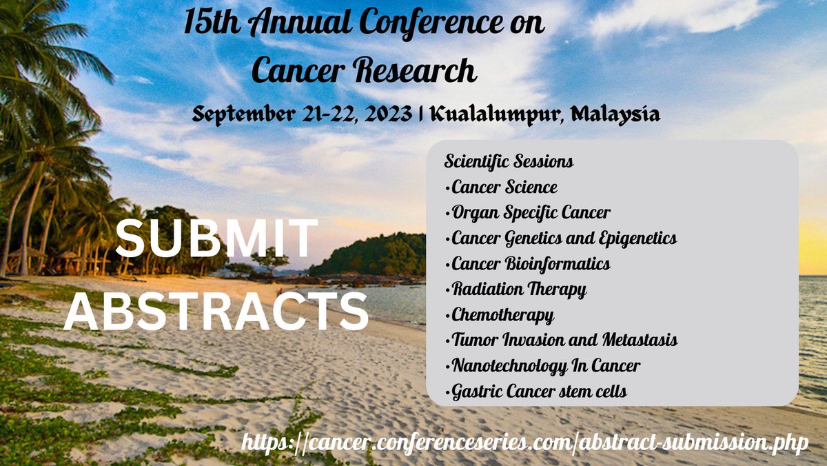 Are you looking to attend a Conference on #cancer research??
Here is the chance to connect with us in Malaysia to discuss and contribute to the future innovations in the field of cancer research. 
#CancerGenetics_Epigenetics #Radiation_Therapy #Chemotherapy #CancerBioinformatics