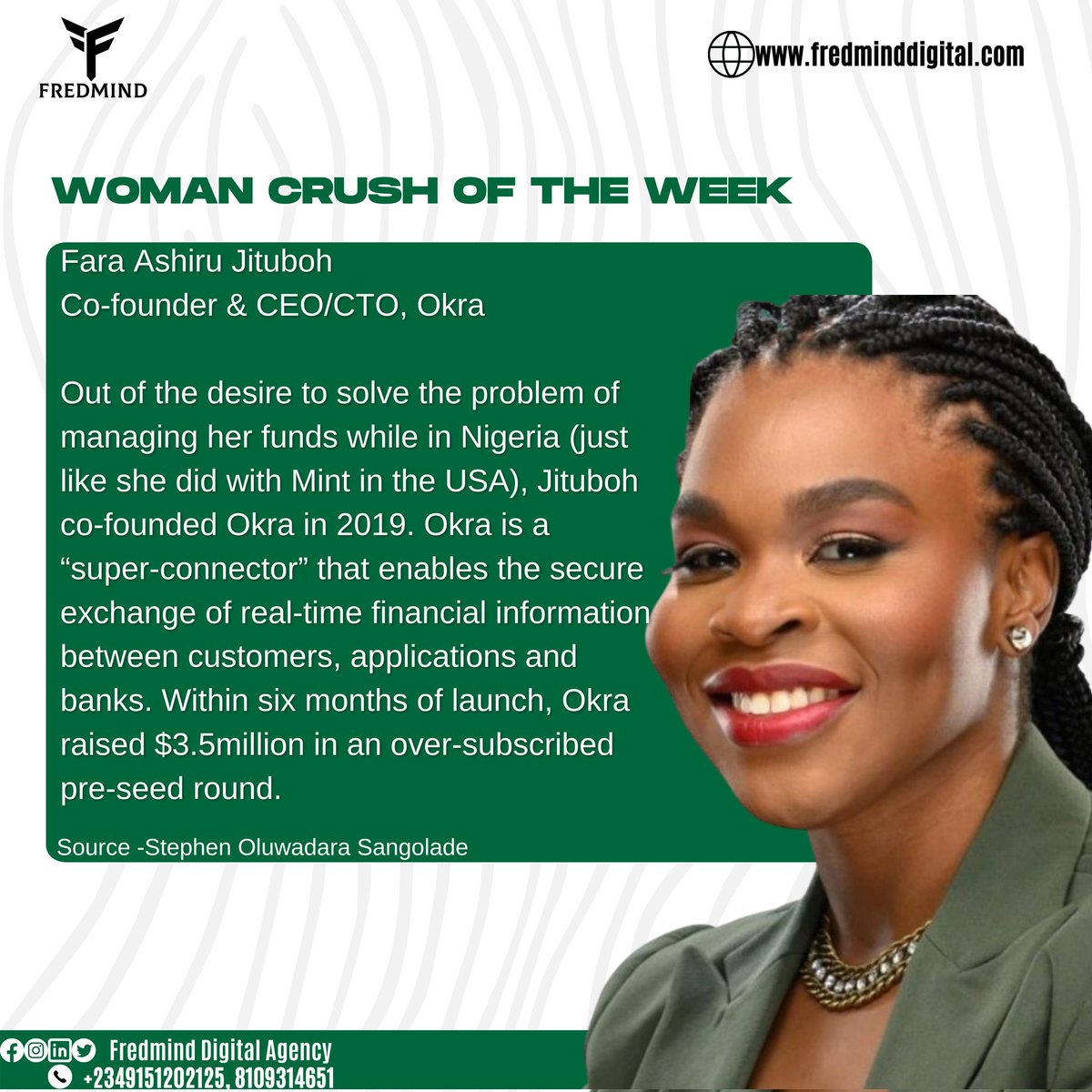 fredminddigital's tweet photo. Great women doing great things!! π₯π₯
#fred #fredmind #fredminddigital #fredminddigitalagency #okratech #faraashirujituboh #wcw #WCWednesday #wcwβ€οΈ ##tech #techstartup #techstartupsnigeria #techafrica #africa #africatechnology #nigeria #nigeriastartup #abuja #abujaconnect https://t.co/L9O9x5g2E3