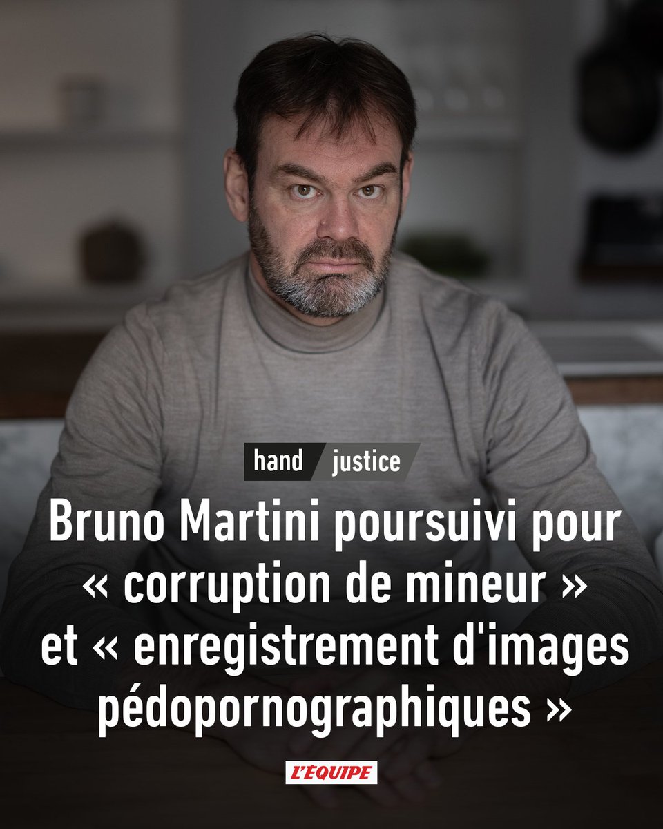 lequipe's tweet photo. Bruno Martini poursuivi pour « corruption de mineur » et « enregistrement d'images pédopornographiques » https://t.co/YxWai9pEqu https://t.co/Ug4Sng9A8i