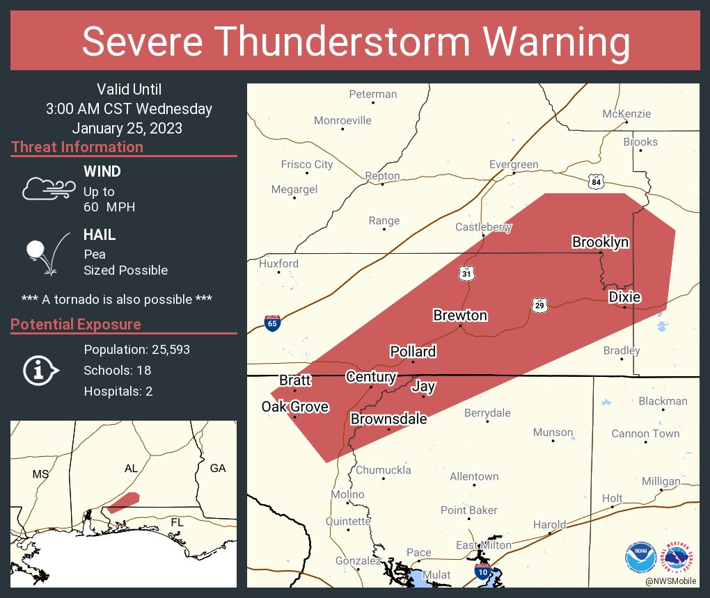 NWS Mobile on Twitter "Severe Thunderstorm Warning including Brewton