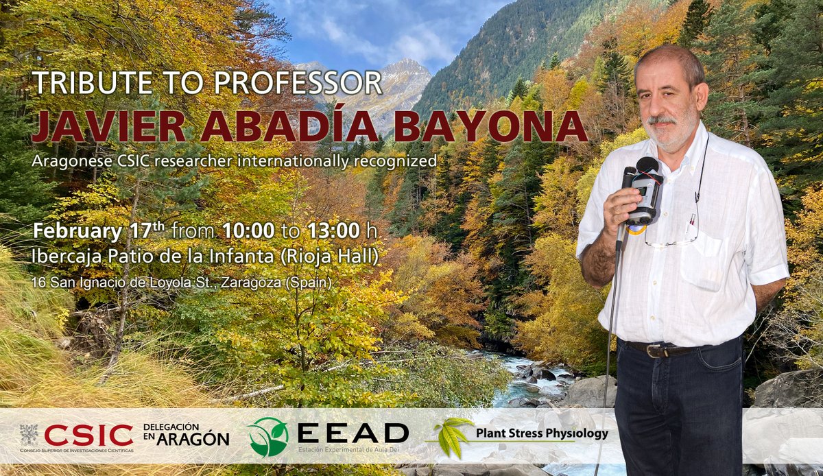 Plant Stress Physiology Group (@stressplant) on Twitter photo HEARTFELT THANKS for the warm messages of condolences received after Javier Abadía's passing away. In collaboration with the <a href="/AragonCsic/">CSIC Aragón</a> and <a href="/EEAD_CSIC/">EEAD - CSIC</a>, we’ve organized a tribute scheduled for February 17th
Registration: forms.gle/9v2tVbqkmkFSvm…
+info: eead.csic.es/spreading/show… HEARTFELT THANKS for the warm messages of condolences received after Javier Abadía's passing away. In collaboration with the <a href="/AragonCsic/">CSIC Aragón</a> and <a href="/EEAD_CSIC/">EEAD - CSIC</a>, we’ve organized a tribute scheduled for February 17th
Registration: forms.gle/9v2tVbqkmkFSvm…
+info: eead.csic.es/spreading/show…