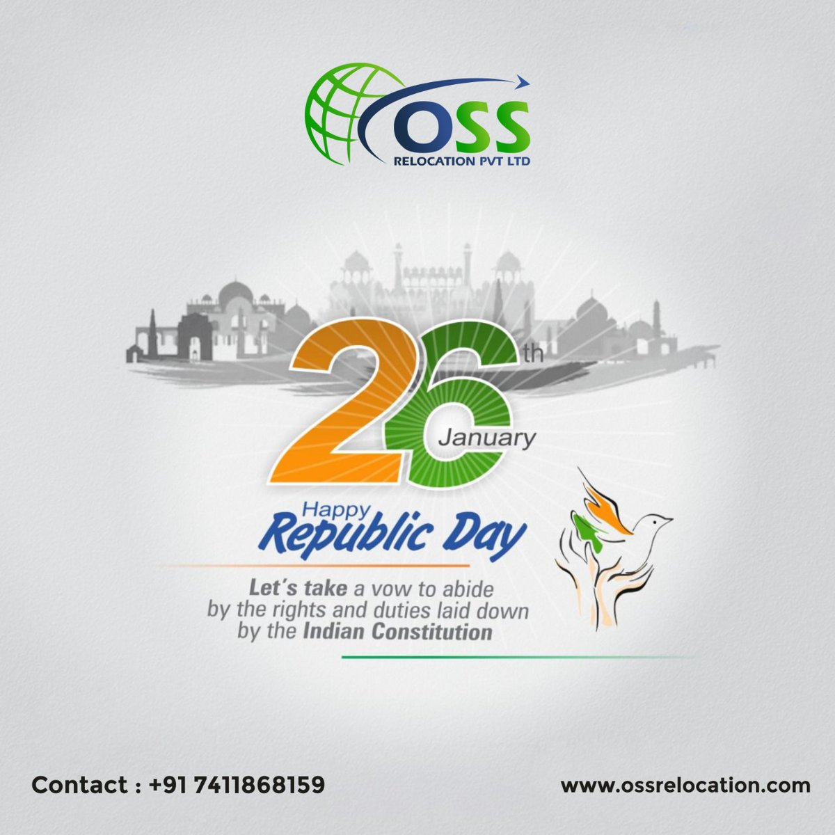 Wishing you a very Happy Republic Day 2023 from OSS Relocation Family.
For more information contact us:- +91 7411868159
or visit ossrelocation.com

#moverandpackers #movers #relocators #republicday #karnataka #packers #republicdayindia #ossrelocation