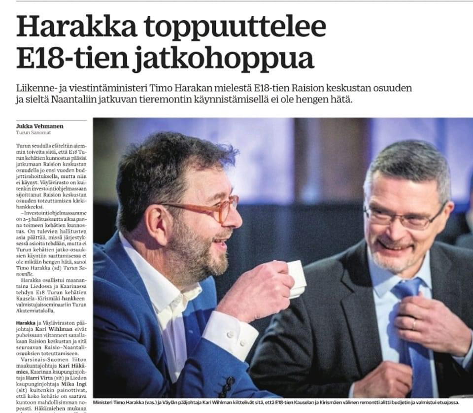 Ministeriltä erikoinen kannanotto aiheeseen E18. Hanke on välttämätön ja tulee alkaa ns heti👊
