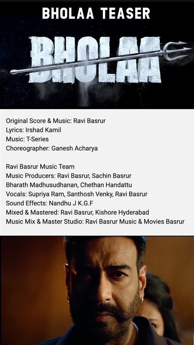 Very excited to be part of #Bhoola movie music by dear brother <a href="/RaviBasrur/">Ravi Basrur</a> <a href="/ajaydevgn/">Ajay Devgn</a>