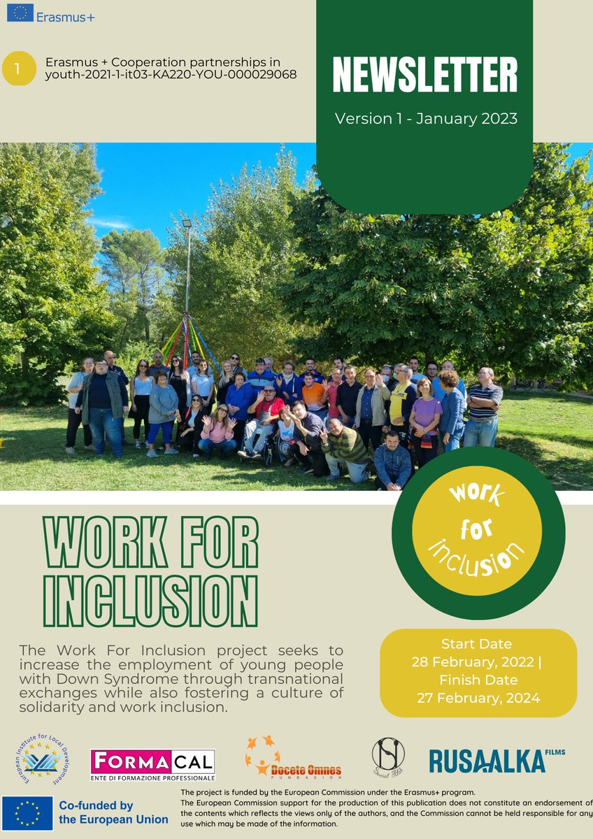 InstituteEild's tweet photo. The #workforinclusion Project is happy to release its 1st Newsletter (Vol. 1, January 2023).
It includes the upcoming actions of the Project as well as past activities regarding the social and work inclusion of people with Down Syndrome. Stay tuned.
#ErasmusPlus #downsyndrome https://t.co/R29oeHGnxy