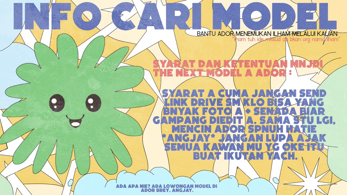 Ada info loker nih ges di @Dozydrive yak btul, ada loker jadi model di katalog baru a ador. Untk ingfo selengkapnya silahkan lihat di gambar yach,,,, budayakan literasi a teman-teman. Sekian aq menunggu foto cakep cakep kalian. Btw izin pnjam ht #zonauang a yach, xixixixi.