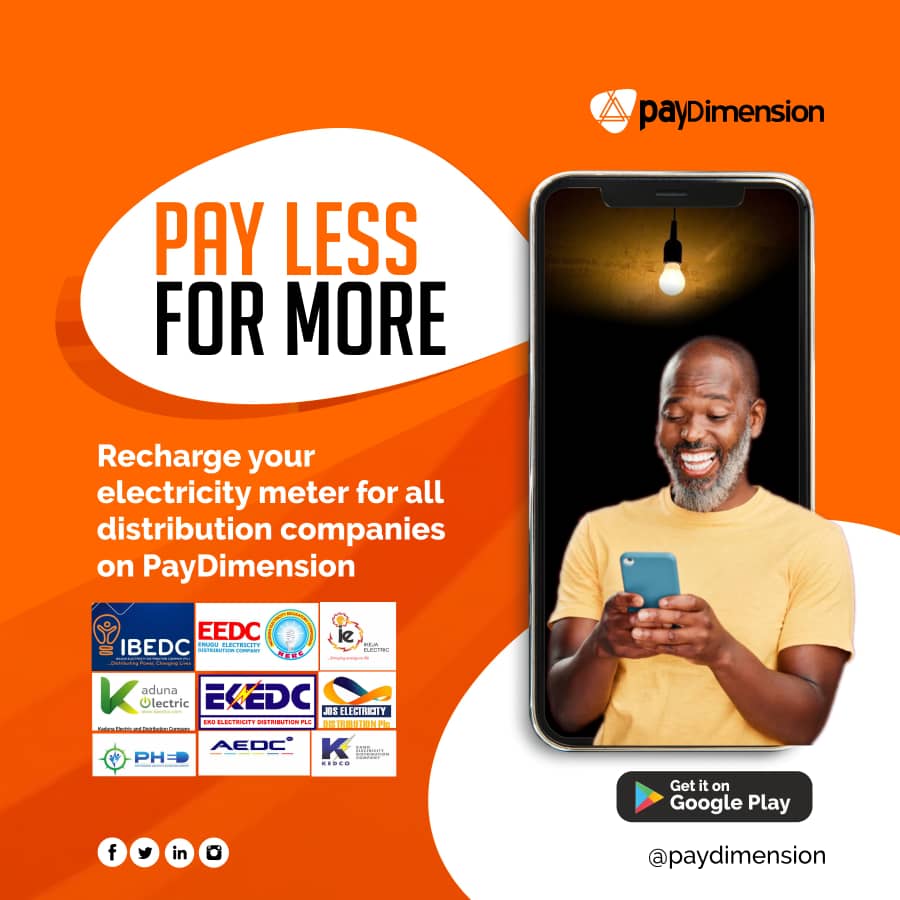 paydimension's tweet image. Do you know we have all power distribution companies available on Paydimension?

Get #50 cashback when you pay your electricity bills with the app today.

Download app on Playstore and sign up for FREE to get started.

#paydimension
#rechargeandearn
#onlinepayments
#trendingnow