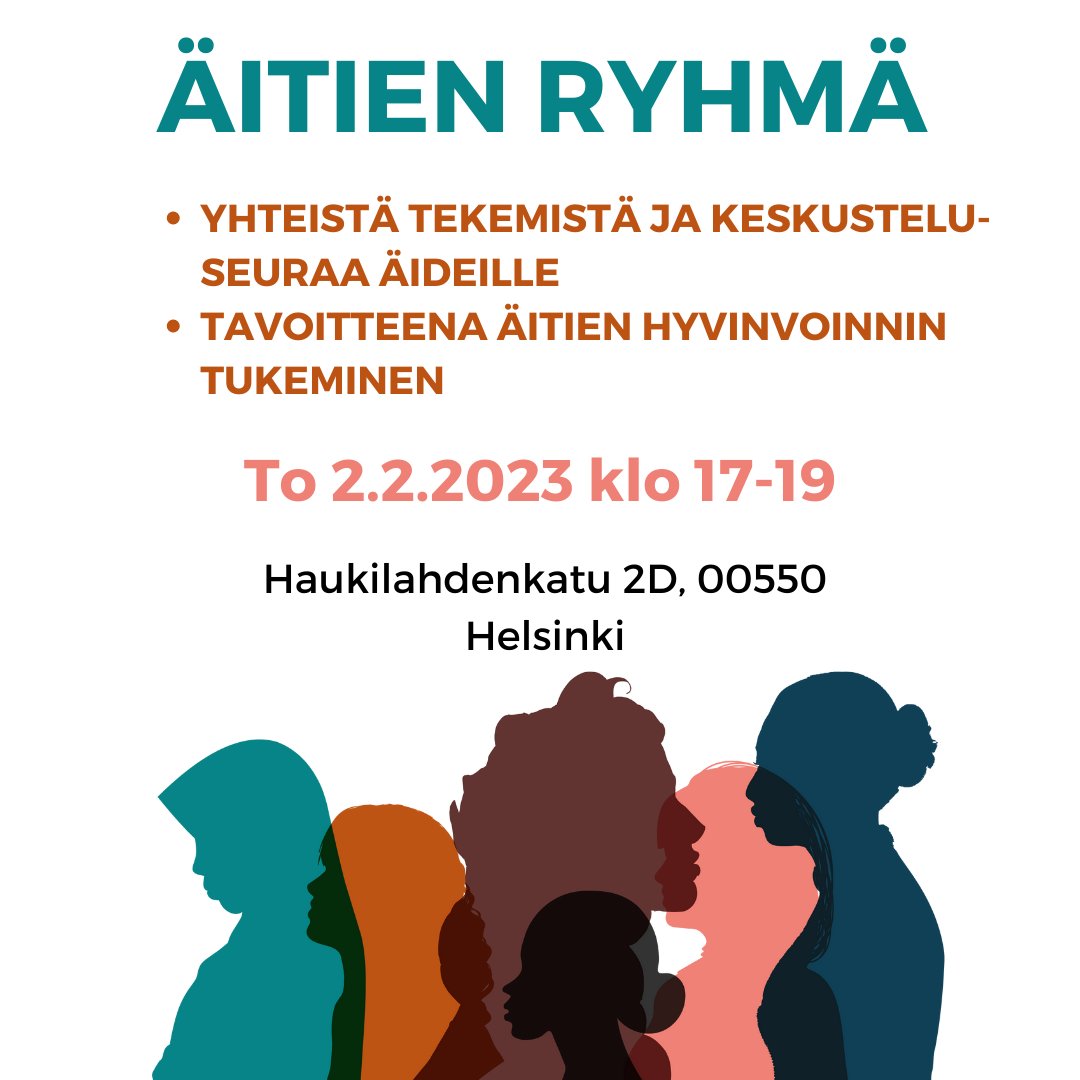 SomaliliittoR's tweet photo. SAVIOR-hanke kutsuu äidit koolle yhteisen tekemisen ja vertaistuen merkeissä. Ryhmään osallistuminen on maksutonta. Tervetuloa mukaan!
Aika: Torstai 2.2.2023 klo 17-19
Paikka: Haukilahdenkatu 2D (3. krs), 00550 Helsinki https://t.co/Tg7Ibyf3K3