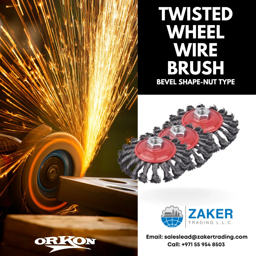 Twisted wheel wire brush (bevel shape, nut type) suppliers in UAE. Get the best industrial abrasives from Zaker Trading LLC. Special price for bulk orders. Check more products👇

WhatsApp us for the price 👉 buff.ly/3s0uJ4w 

#industrialsupplier #uae
 #zakertrading