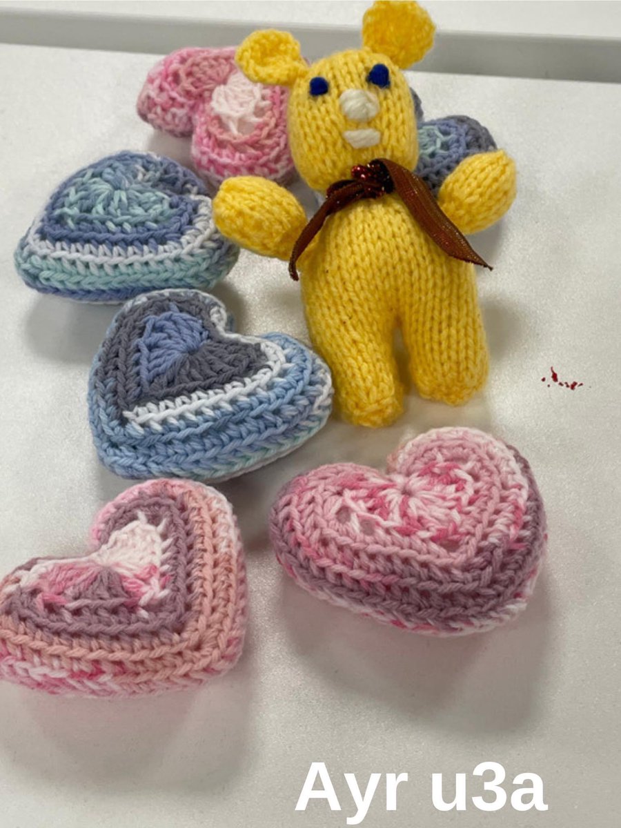 From Ayr u3a - Some of the items our Craft group are making for Queen Elizabeth University Hospital. If anyone would like the patterns get in touch. #craft #u3a #brainhealth