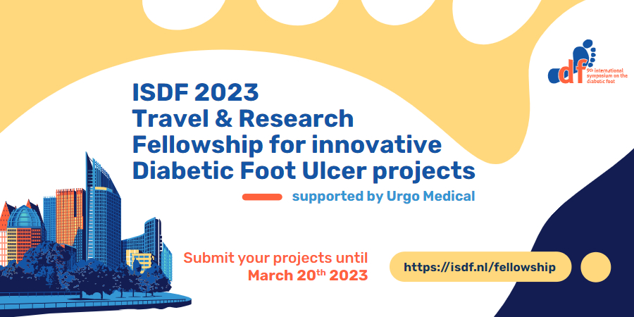 Boost your career with The ISDF Travel &amp; Research Fellowship! Made possible by an unconditional grant by @UrgoMedicalUK. See isdf.nl/fellowship/ for more information about this unique Fellowship.  Application deadline is 20 March 2023. #ISDF2023 #youngscientists #diabeticfoot