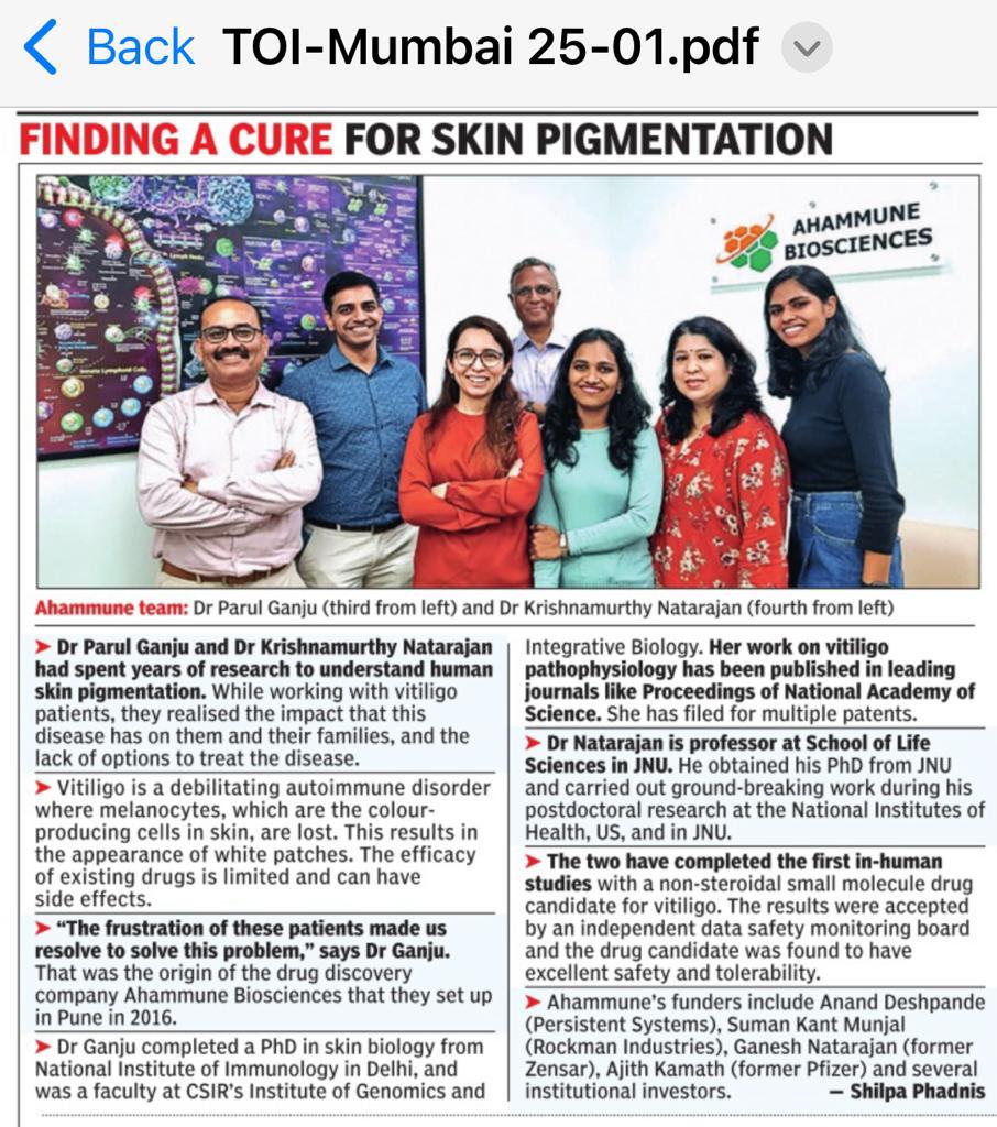 It is heartwarming to see featured the extraordinary work that <a href="/ianetwork/">IAN Group (formerly Indian Angel Network)</a> portfolio company <a href="/ahammune/">Ahammune Biosciences</a> is doing to treat vitiligo, a debilitating skin pigmentation disease. Their drug candidate was recently found to have excellent safety and tolerability.