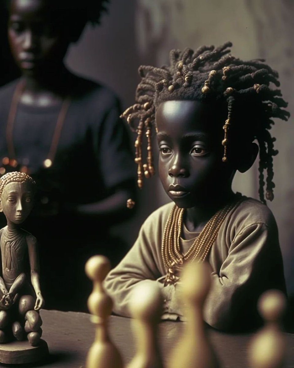 'Young child learning the art of sculpture in the kingdom of ancient Kush 300 C.E.'

Art by (instagram:cooli_ras_art )in collaboration with  with Midjourney Ai
•
#blackhistory #africanamazing #melanin #rastafari #technology  #contemporaryart #synthography #locs_18