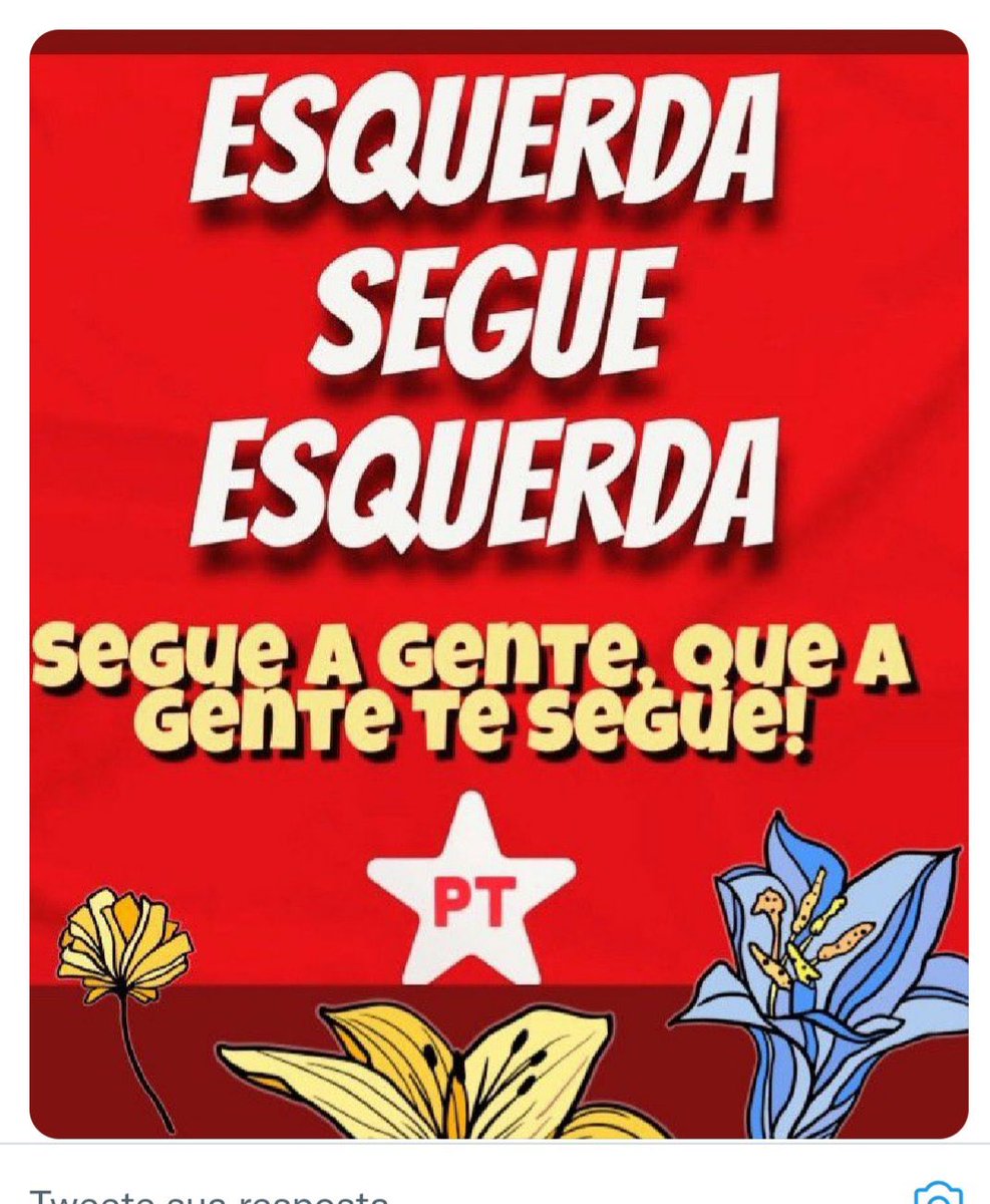 COPIAR, COLAR E COMPARTILHAR 
Se você faz parte dos 60.345.999 eleitores que votaram em 
<a href="/LulaOficial/">Lula</a>
ME SIGA QUE EU TE SIGO DE VOLTA. 🇧🇷
🚩🚩🚩🚩🚩🚩🚩🚩🚩
 #EsquerdaSegueEsquerda
<a href="/Nilsonhandebol/">N.H</a>
<a href="/JanjaLula/">Janja Lula Silva</a> 
@AndreJanonesAdv