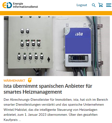 EID_aktuell's tweet photo. @ista_aktuell übernimmt spanische Wintel/Habidat, deren Technologie intelligente Steuerung auch von Öl- und Gasheizungen ermöglicht. Per Algorithmus wird auf Basis von Temperaturdaten und Heizgewohnheiten ermittelt, wieviel Raumenergie benötigt wird ...
https://t.co/0qjWbgF2s6 https://t.co/W69Gpxpt2l