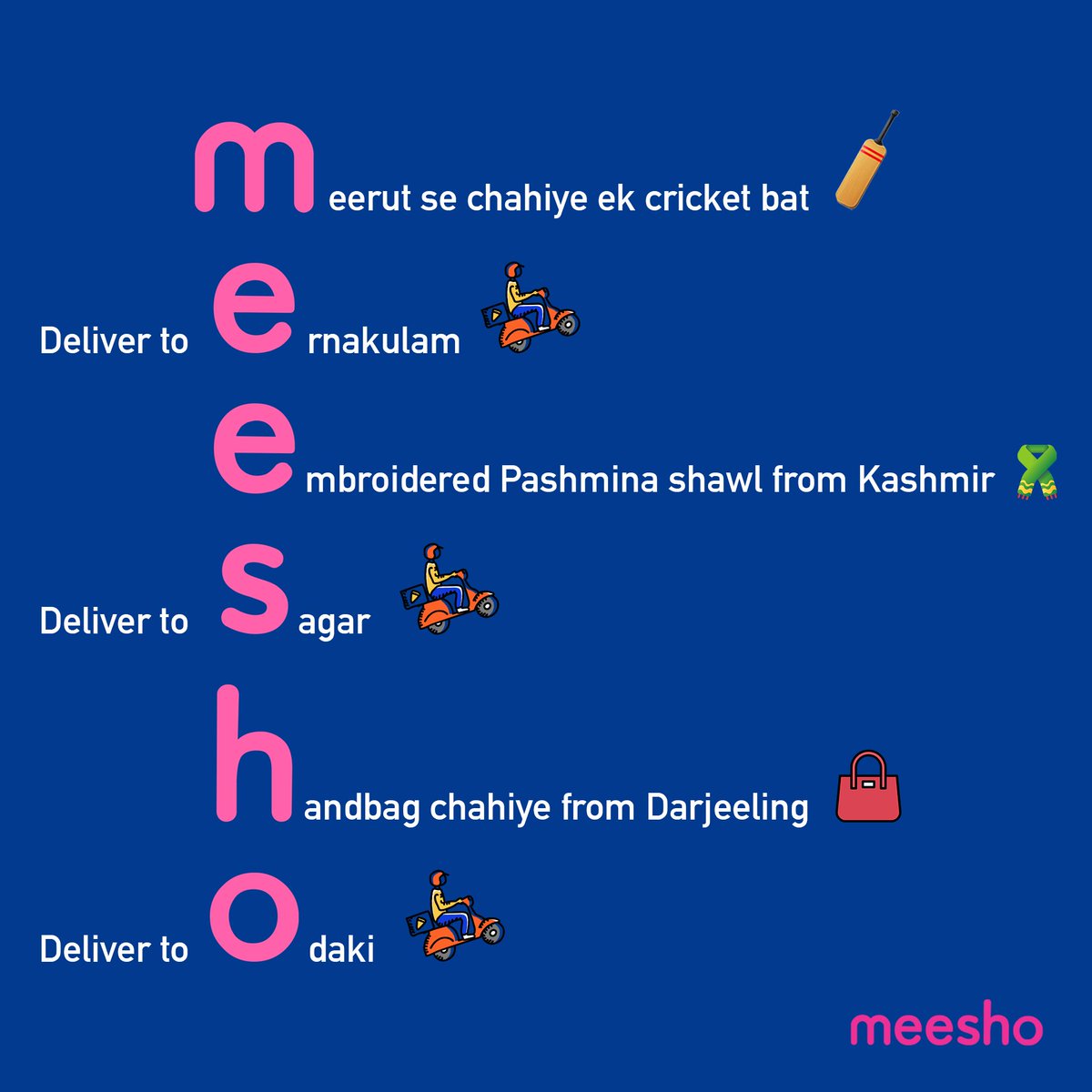 Meesho_Official's tweet photo. Separated by distance, bound by online commerce. Incredible India! 

 #MeeshoBuildingForBharat #RepublicDay2023 #ECommerce #OnlineShopping https://t.co/qybTksqM0j