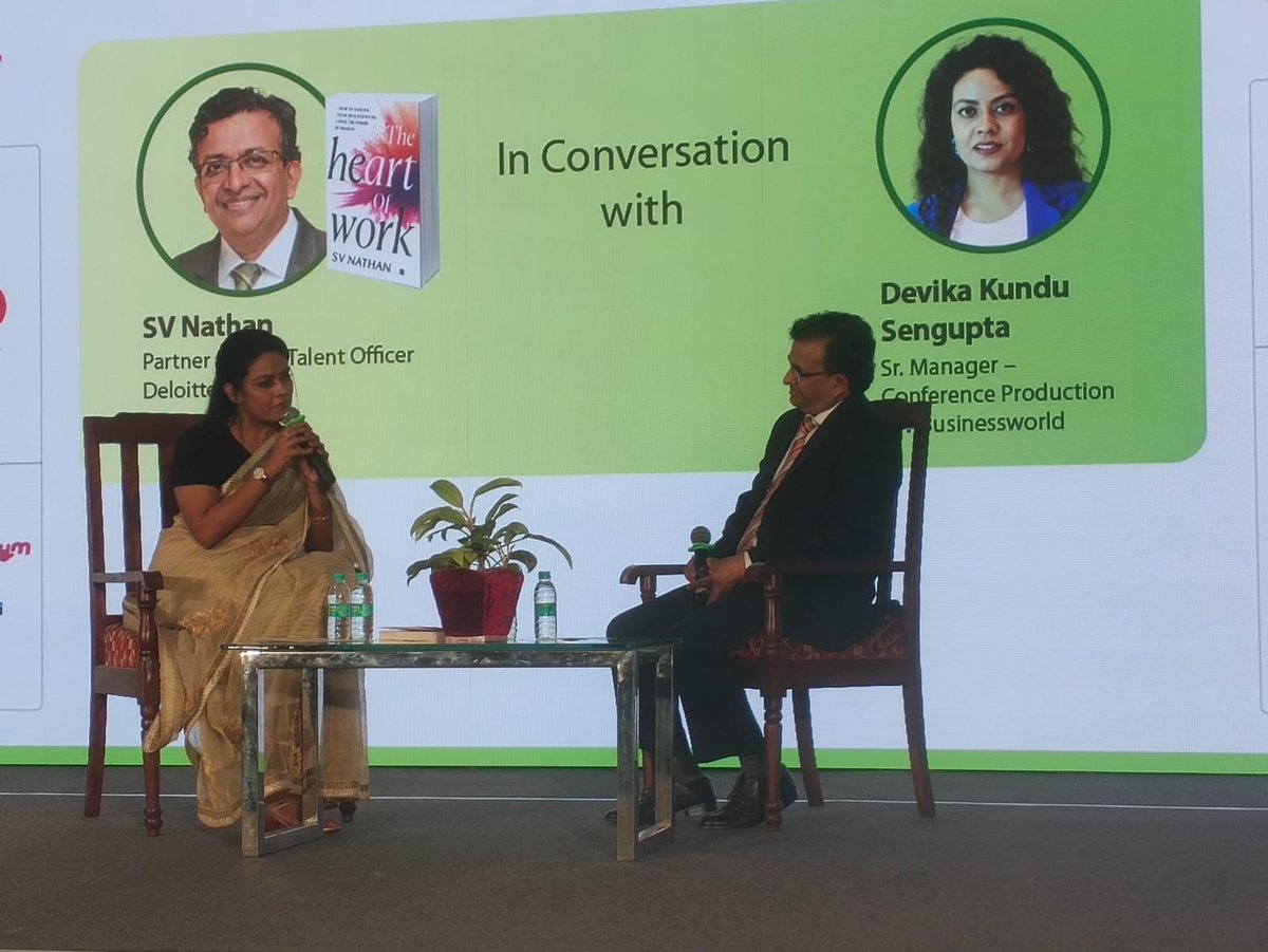 BWBusinessworld's tweet photo. Live: Mr. SV Nathan, Partner &amp; Chief Talent Officer, 
@DeloitteIndia discusses his book ‘The Heart of Work’ with Ms. Devika Kundu Sengupta, Sr. Manager – Conference Production BW Businessworld at the 4th Edition of Indian Business Literature Festival.

#BengaluruChapter #IBLF https://t.co/dVRHER0MFp