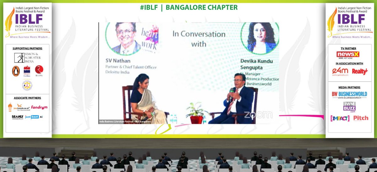 BWBusinessworld's tweet photo. Live: Mr. SV Nathan, Partner &amp; Chief Talent Officer, 
@DeloitteIndia discusses his book ‘The Heart of Work’ with Ms. Devika Kundu Sengupta, Sr. Manager – Conference Production BW Businessworld at the 4th Edition of Indian Business Literature Festival.

#BengaluruChapter #IBLF https://t.co/dVRHER0MFp