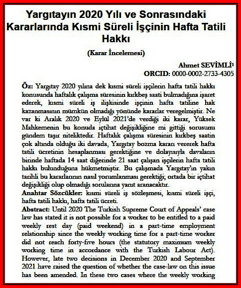 ahmetsevimli's tweet photo. ““Yargıtayın 2020 Yılı ve Sonrasındaki Kararlarında Kısmi Süreli İşçinin Hafta Tatili Hakkı” (Çalışma ve Toplum, C.1, S.76. 2023/1, s. 481-512) Link: https://t.co/lfI4VRSy8n
Prof. Dr. Pir Ali Kaya anısına… https://t.co/D1z4Pt12yU