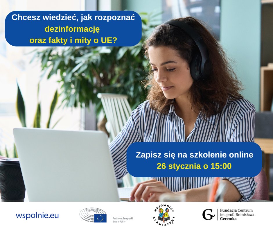 📣📆 Już jutro 2⃣6⃣ stycznia w godz. 15.00-17.00 odbędą się warsztaty online z kompetencji medialnych 'Nie daj się dezinformacji'
więcej informacji na stronie: 👉 wspolnie.eu/pl/event/szkol…
#wspolnieeu 🇪🇺