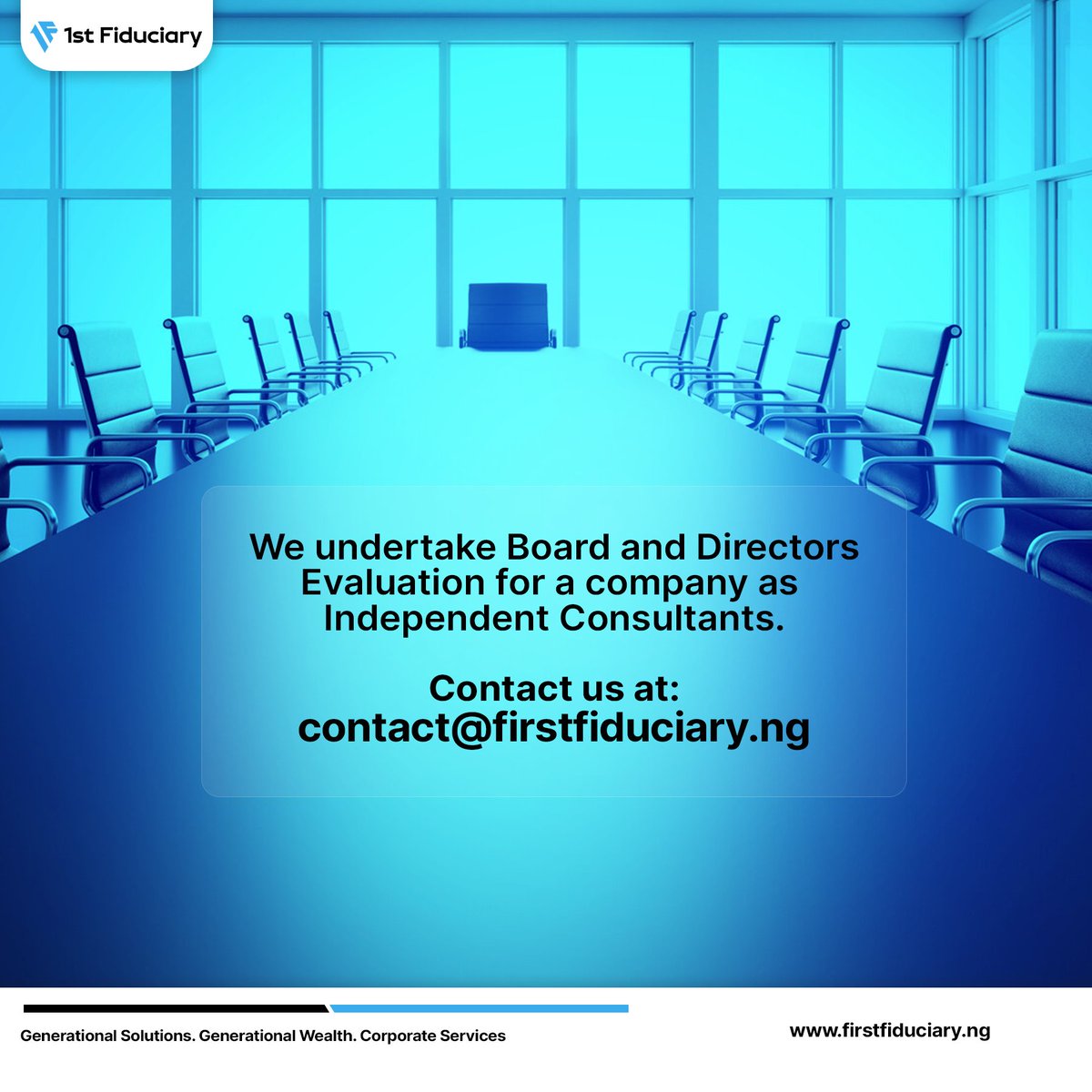 At First Fiduciary Limited we undertake Board and Directors Evaluation for a company as Independent Consultants.

Contact us at contact@firstfiduciary.ng

#boardevaluation #corporateservices #NCCG #corporategovernance #directors #management #firstfiduciary