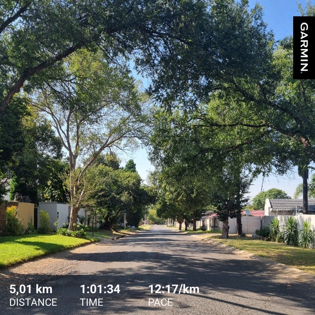 It was a beautiful morning in Johannesburg. Thank God for trees!

I'm at 5ks, pace is getting better. I need to do 5ks in 40 minutes, then I'll have 10ks in sight...  
#grateful #garmin #beatyesterday #runyourownrace