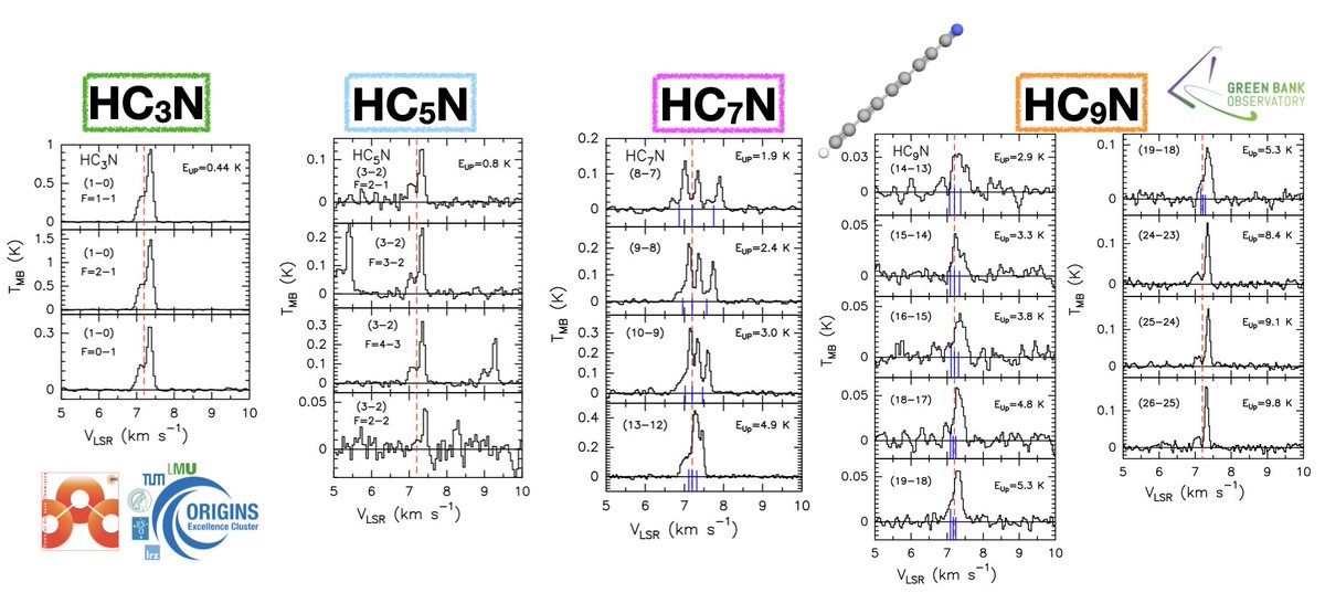 astro_ele's tweet photo. New paper on the ArXiv today! We observe with the @GreenBankObserv cyanopolyynes up to HC9N in the L1544 prestellar core --> https://t.co/Gp0Hj46HzE https://t.co/s5CeGgI6ju