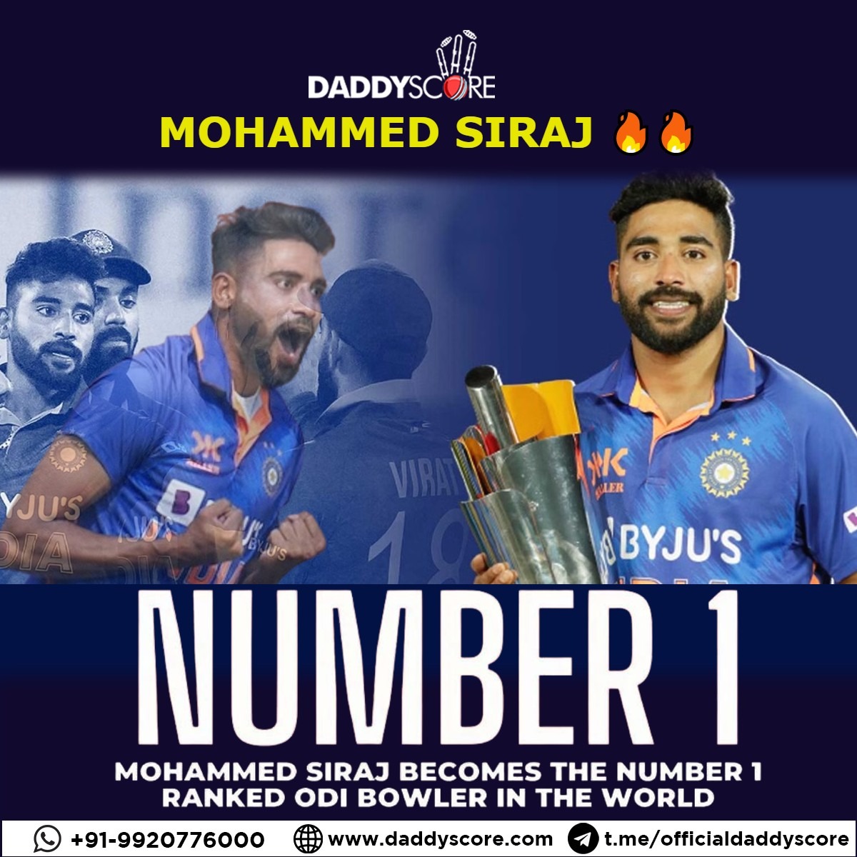 Daddyscore (@daddyscore) on Twitter photo Indian Pacers Mohammed Siraj is now Number 1 Ranked ODI bowler in the World 🔥
daddyscore.com
#MohammedSiraj #Number1 #ODI
#Bowler #ViratKohli𓃵  #cricket #RohitSharma𓃵  #CricketTwitter 
#daddyscore #Cricket Indian Pacers Mohammed Siraj is now Number 1 Ranked ODI bowler in the World 🔥
daddyscore.com
#MohammedSiraj #Number1 #ODI
#Bowler #ViratKohli𓃵  #cricket #RohitSharma𓃵  #CricketTwitter 
#daddyscore #Cricket