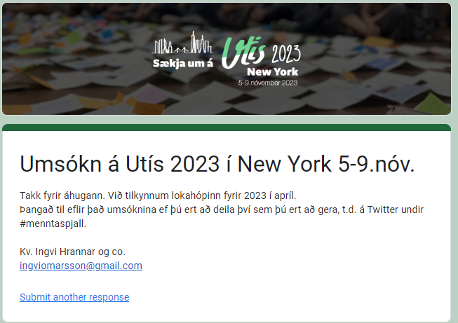 Miði er möguleiki sagði einhver. Það er amk komin umsókn og nú er bara að vona það besta 🙏👏👏👏 <a href="/FjolaBorg/">Fjóla Borg</a>  og <a href="/SaraHelgadottir/">Sara Helgadóttir</a> eruð þið ekki örugglega búnar að sækja um?
bit.ly/utis2023 koma svo :)