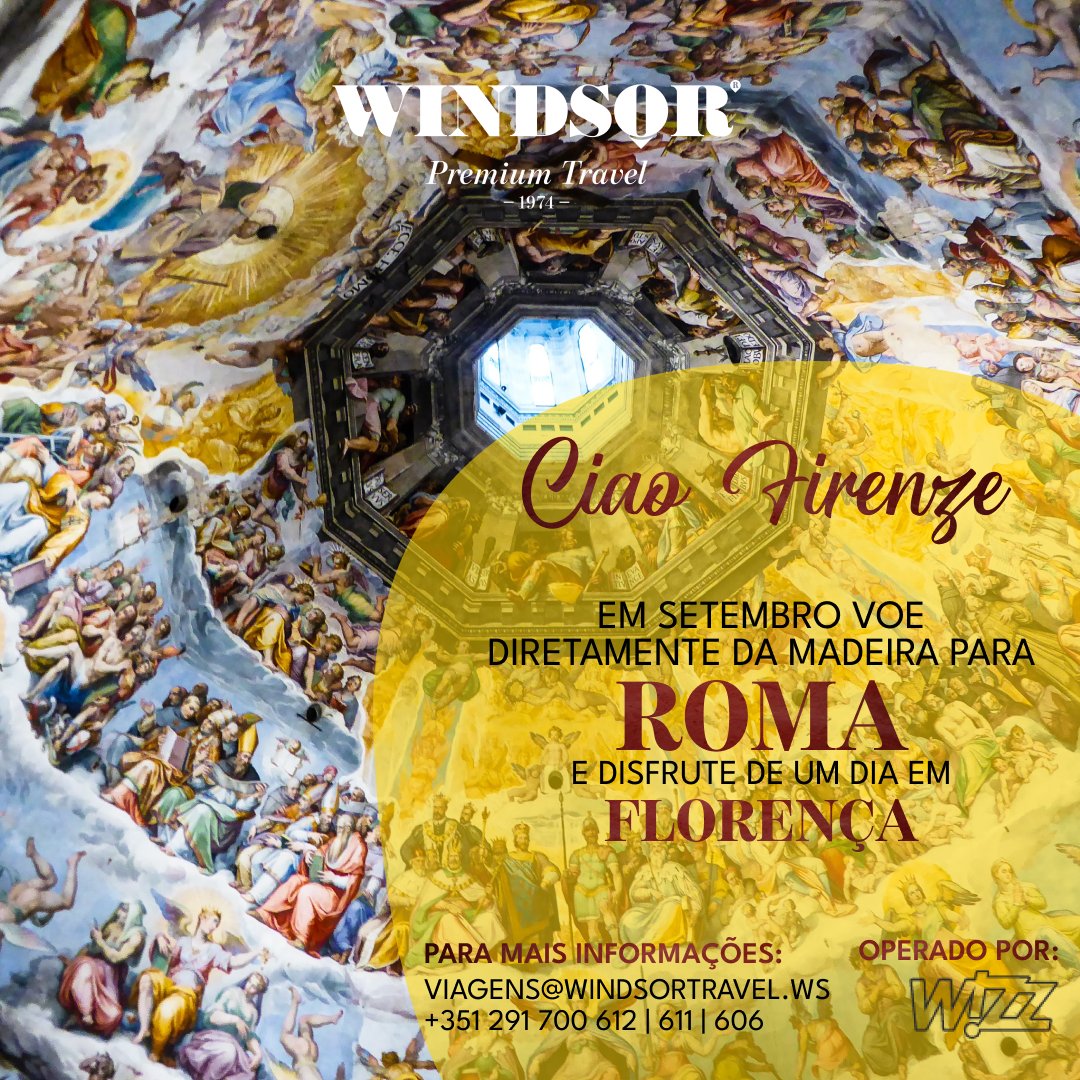 windsortravelgroup (@travelwindsor) on Twitter photo Ciao Firenze! 🤌
Em setembro viaja diretamente da Madeira para Roma e aproveita para visitar a bela cidade de Florença.😍
Imagine esta maravilhosa viagem e do resto tratamos nós.
Para mais informações, contacte-nos:
viagens@windsortravel.ws
+351 291700600 | 611| 612| 606 Ciao Firenze! 🤌
Em setembro viaja diretamente da Madeira para Roma e aproveita para visitar a bela cidade de Florença.😍
Imagine esta maravilhosa viagem e do resto tratamos nós.
Para mais informações, contacte-nos:
viagens@windsortravel.ws
+351 291700600 | 611| 612| 606