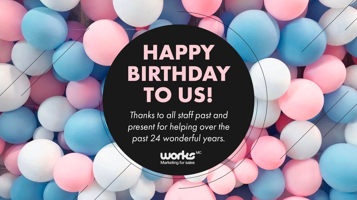CCloughley's tweet photo. It is with great thanks to all employees (and clients) that WorksMC is proud to celebrate our 24th birthday. It's been an exciting, fun journey. Thank you all.👏 https://t.co/2wewGh4oqT