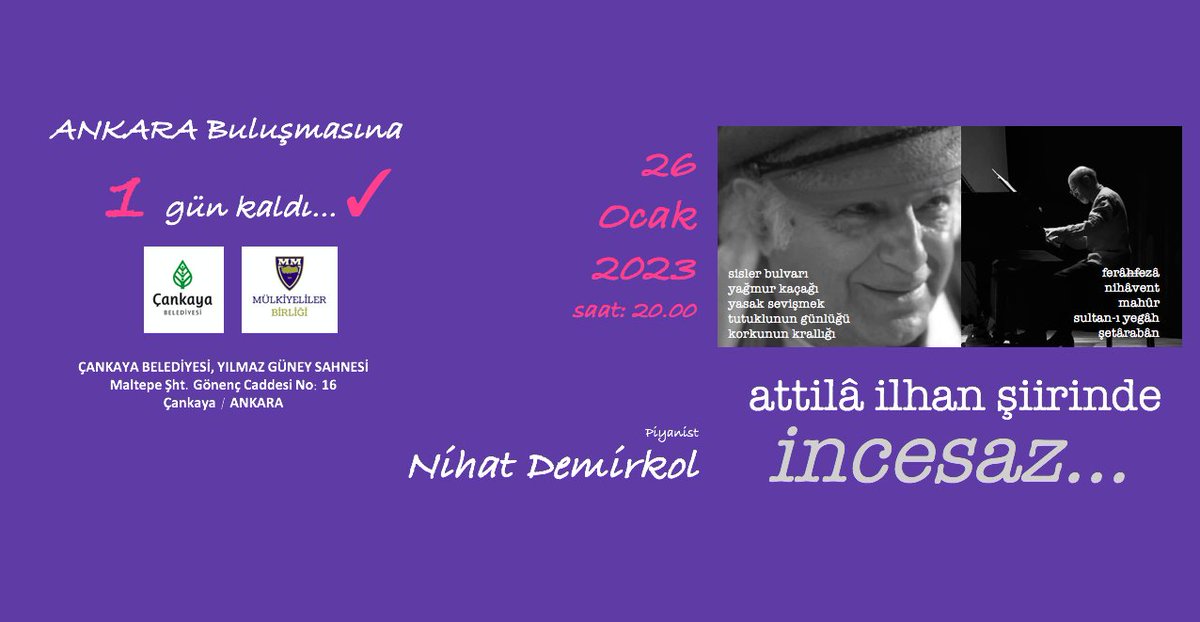 Çankaya Belediyesi ve Mülkiyeliler Birliği'nin evsahipliğinde düzenlenen halka açık bir etkinliktir. Katılımınızdan onur duyarız...