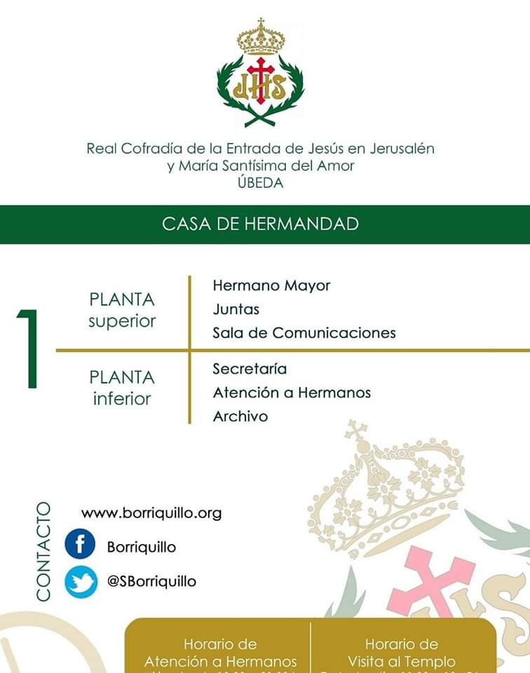 ATENCIÓN A HERMANOS | Como cada miércoles, os atenderemos en nuestra Casa de Hermandad en el horario habitual de atención a hermanos de 19.30 a 21.00 h. #Borriquillo23 #Úbeda