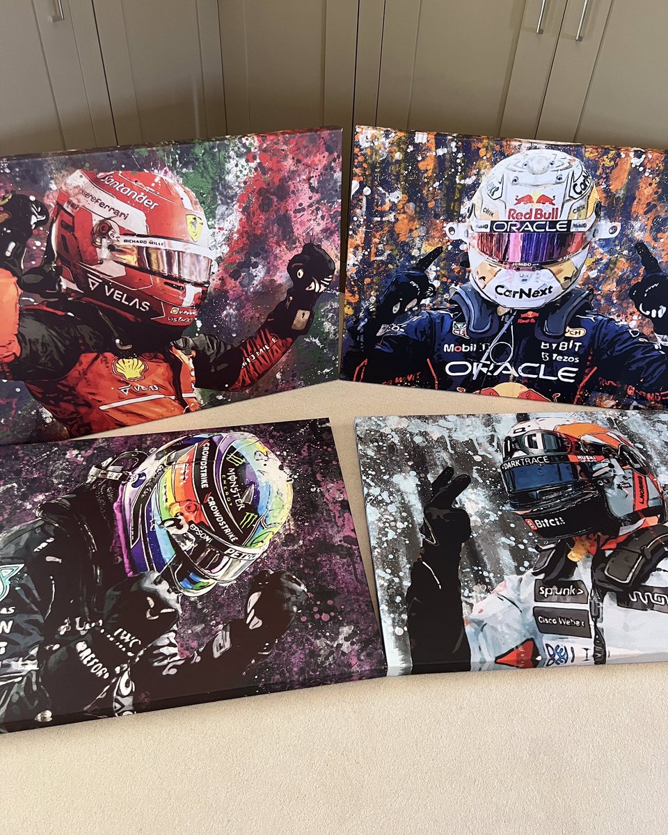 FastestPitStop's tweet photo. 🚨 GIVEAWAY🚨

Together with @SixtyIconicCo, I’ll be giving away the 4 canvas artworks in the picture below! (Max, Lewis, Charles &amp; Lando)

To have a chance of winning: 

- Follow @FastestPitStop &amp; @SixtyIconicCo 
- RT this tweet
- Tag a friend

Giveaway closes on February 7

#F1 https://t.co/26wogMY6U3