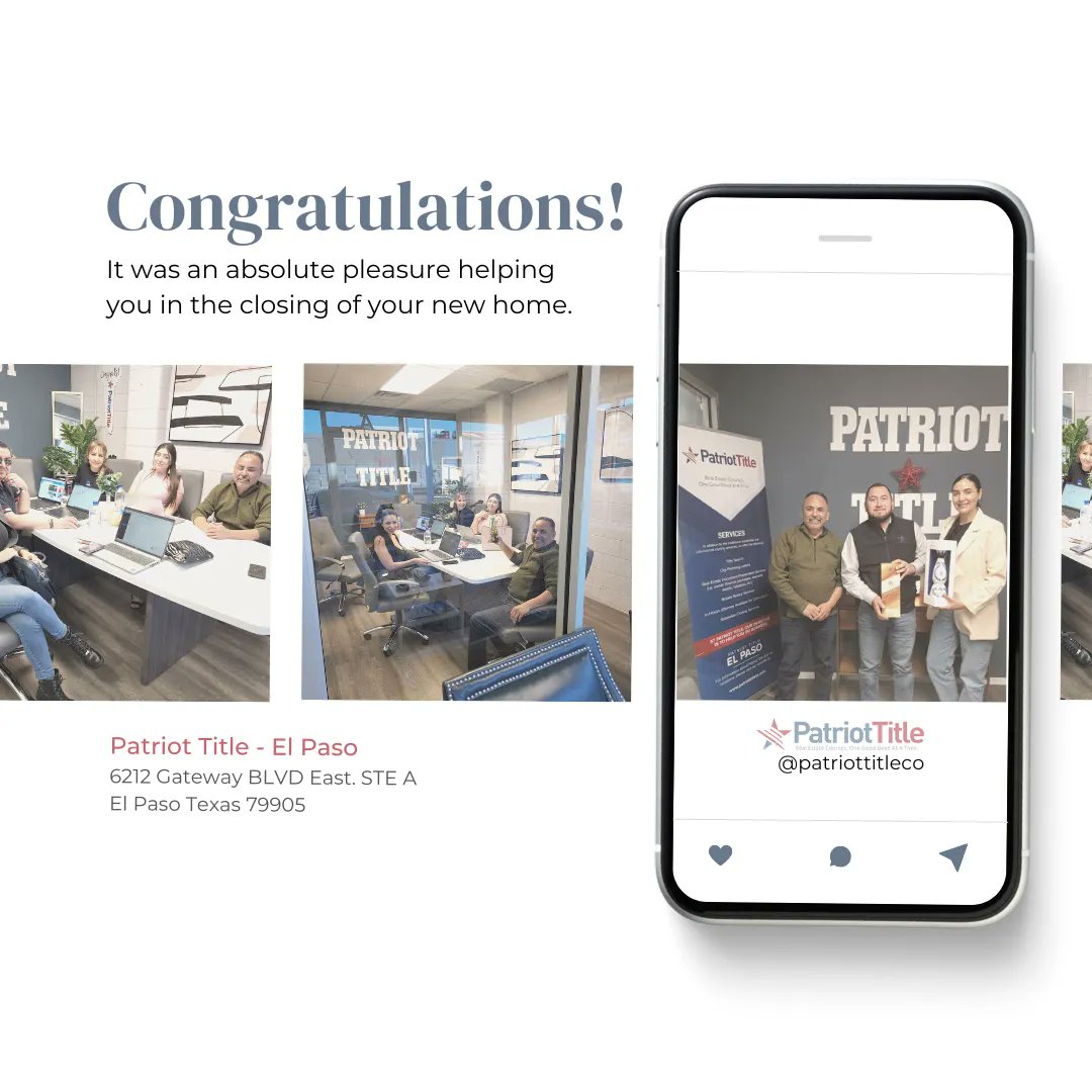 patriottitleco's tweet image. Closing homes have been our favorite thing to do every day. Whether you are planning to close your deals on weekdays or weekends, our team at Patriot Title is ready to help you out! 🔑🏠

Thank you for always choosing our team regarding your real estate transaction.🥂
