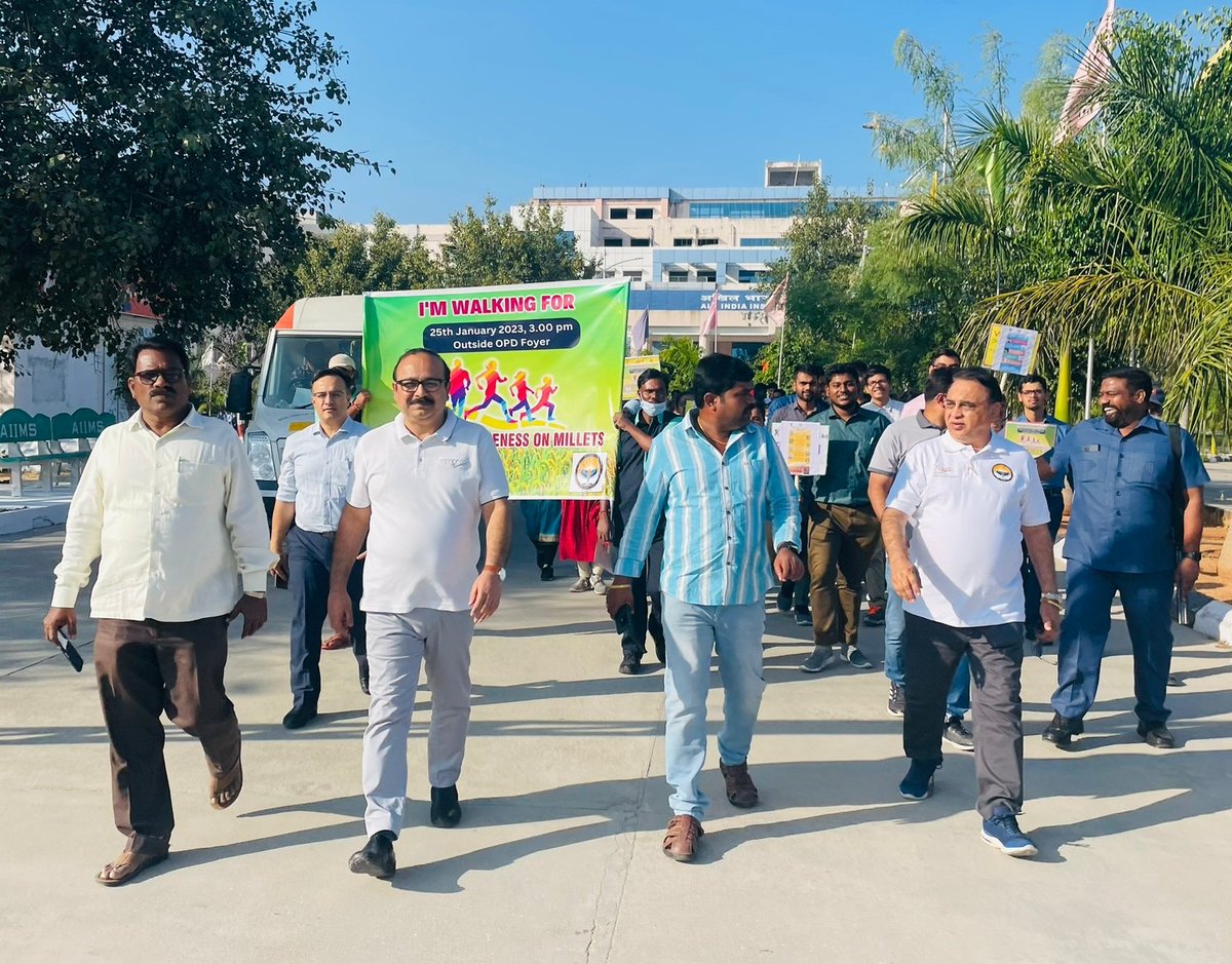 AiimsBibinagar's tweet photo. @AiimsBibinagar under the leadership of Prof. (Dr) Vikas Bhatia, Executive Director is taking the initiative of Indian Govt. to celebrate IYOM 2023 creating awareness about Millets and its health benefits by conducting a walkathon on 25th January 2023 
#InternationalYearOfMillets https://t.co/Syyd6dDbaF