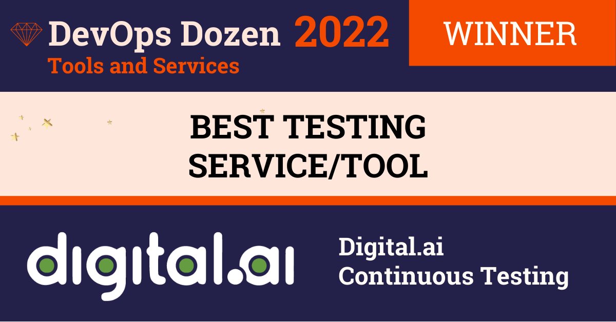 digitaldotai's tweet image. What makes the Digital.ai Difference? A Continuous Testing solution that enables faster software releases and ensures code quality.

Discover what makes our solution the Best Testing Service/Tool winner 🏆 in the #DevOpsDozen Awards here! bit.ly/3H2ffV6