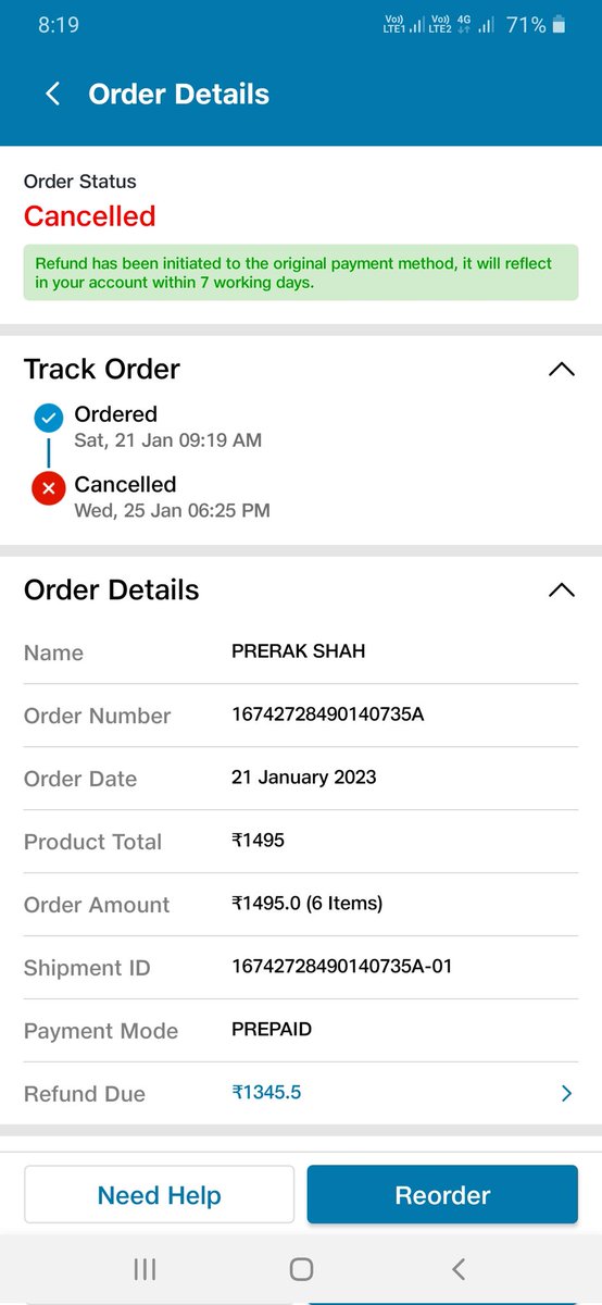 Order done on <a href="/JioMart/">JioMart</a> at 21 January &amp; they cancelled order on 25 January themselves. Very disappointing &amp; poor service. This kind of service is not expected. <a href="/JioMart_Support/">JioMart Support</a> <a href="/JioMart/">JioMart</a>