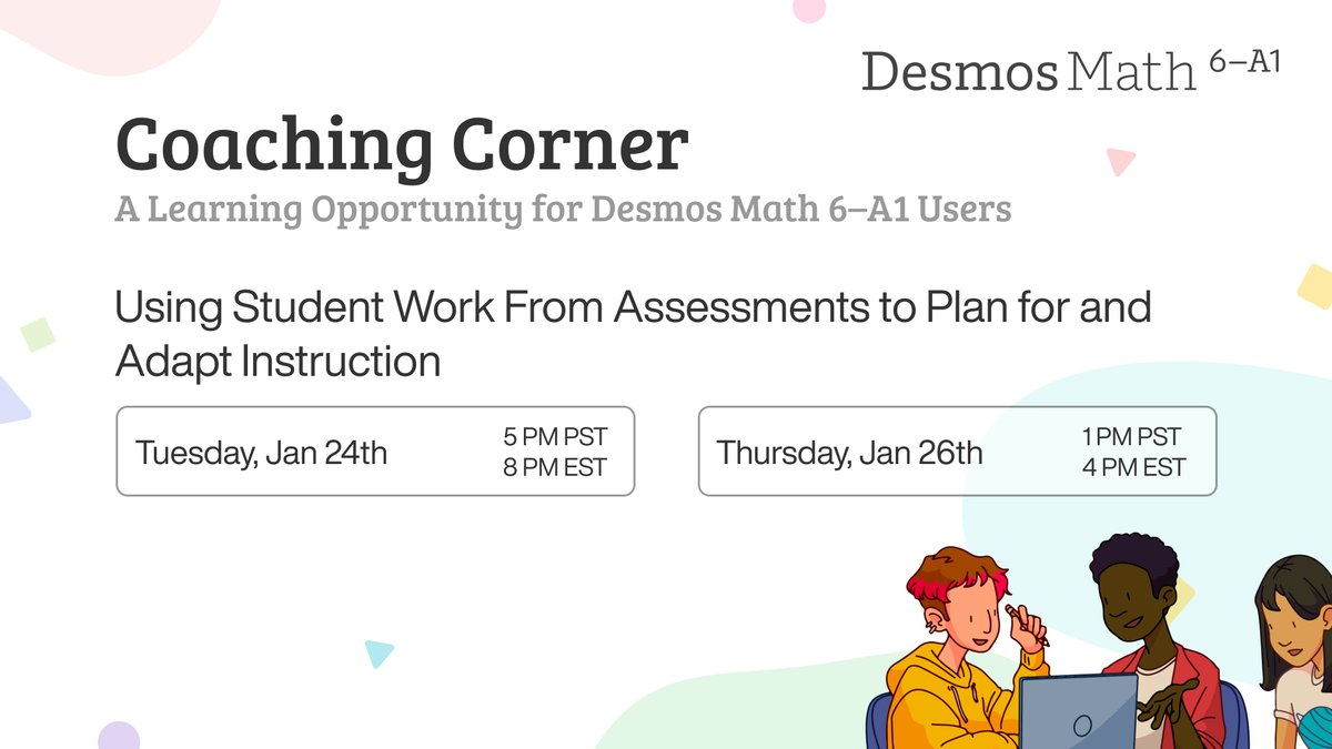 📣 @desmosclassroom Teachers and Coaches, one more chance to join us!

✨Webinar on 1/26 @ 4 pm EST: Using Student Work From Assessments to Plan &amp; Adapt Instruction

💚 Get registered today! amplify.zoom.us/webinar/regist…